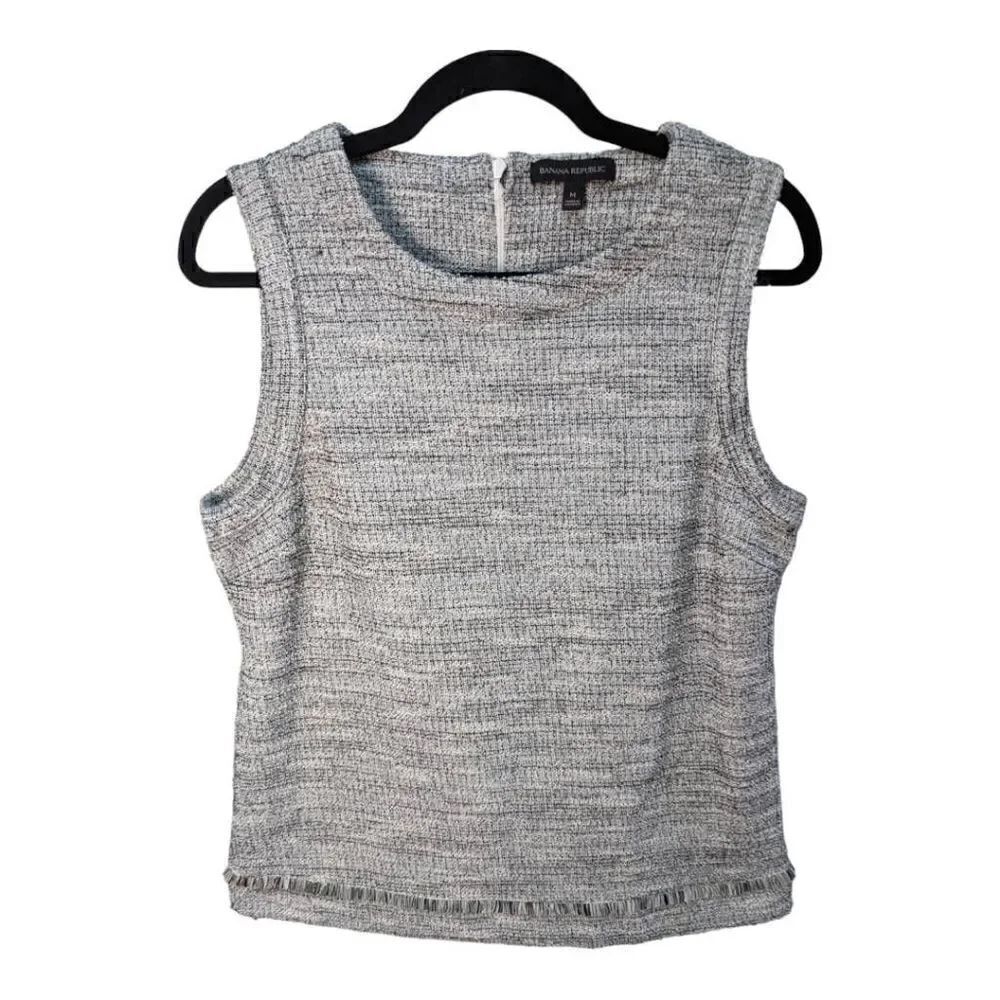 Banana Republic Gray Sleeveless Boucle Textured Knit Fringe Top Women's Size Med